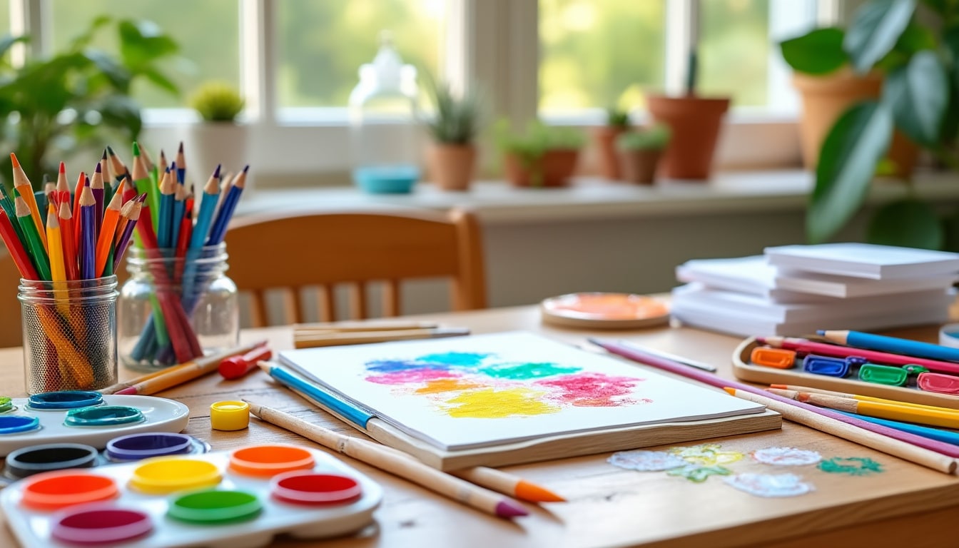 Le matériel de départ pour peindre et dessiner avec un enfant